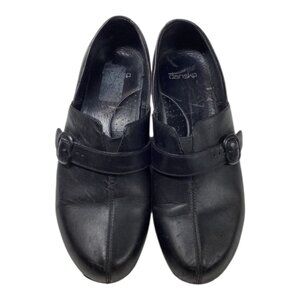 Dansko Black Leather with Buckle Slip On Clogs